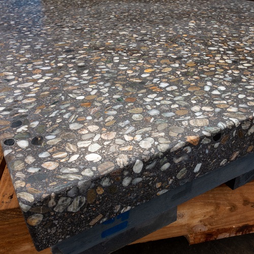 Polished Concrete Fire Hearth - Charcoal with medium clutha stone - Image 2